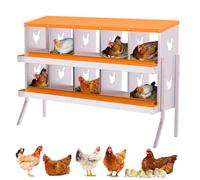 Nichoir galvanisé pour poulet avec pieds de support, 10 compartiments, collection d'œufs, ventilé, plateau amovible, facile à installer pour poulailler, 136 x 43 x 89,5 cm, orange