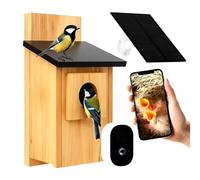 Nichoir intelligent avec appareil photo 5 MP - Caméra solaire pour observation des oiseaux en direct, détection de mouvement et capture vidéo, nichoir en bois résistant aux intempéries - Cadeau idéal