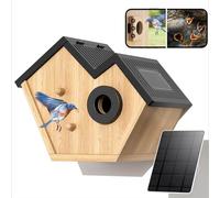 Nichoir Intelligent avec Caméra, Nichoir Solaire pour Oiseaux avec Reconnaissance AI, Photographie en Accéléré, Boîte de Nidification Extérieure WiFi pour Oiseaux de Jardin, Cadeau pour Natural Wood