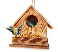 Nichoir Oiseaux Exterieur a Suspendre,Cabane Oiseaux en Bois,Maison D’Oiseau Sauvage,Nid Oiseau Canari,Nichoir Exterieur Refuge d'hiver,pour Jardin Rouge Gorge Mesange (B, 17.2x17.2x17.2CM)