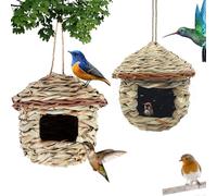 Nichoir Oiseaux Tissé à la Main, 2 Pièces Nichoirs pour Oiseaux Tissés à la Main, Nid D'Oiseau Fait À La Main, Nid Oiseau Fait à La Main pour Mésanges Charbonnières, Rouges-Gorges (des Billes, B)