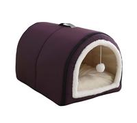 Nichoir pour chien 2 en 1 pliable et auto-chauffant avec coussin amovible anti-anxiété - Grotte d'hiver chaude et apaisante pour chiens, chiots, chats (L : 65 x 45 x 40 cm, violet)