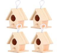 Nichoir pour Oiseaux en Bois, Boîte Nichoirs en Boi de Pin Maison d'oiseaux à Suspendre Nid D'oiseau en Bois Naturel Non Fini pour Jardin Cour Extérieur (#5, 4pcs)