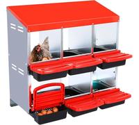 Nichoirs à poule, boîte de ponte en métal à 6 trous avec perchoir et collection d'œufs déroulants, pour différentes races de poulet sans support, rouge, 0,6 mm
