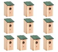 vidaXL Nichoirs en bois 10 pièces 12x12x22 cm Trou d'entrée 3 cm Brun