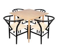 Nicholas Winter Ensemble de Salle à Manger Wishbone en Bois Table et 4 Chaises - 90cm x 90cm - Noir/Naturel - 4 Sièges Quadrat Cuisine Manger Petit-Déjeuner Table & Chaises Bistro Dîner Meubles