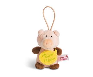 Nici 44869 Pendentif en Forme de Cochon avec Inscription en Allemand Ich bringe Dir Glück 8 cm avec Boucle Rose/Marron