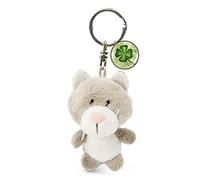 NICI 7 cm trèfle Bonheur-Pendentif Chat pour Trousseau Porte-clés, Imprimé Animal, 47530, Gris/Blanc, 4.5 x 5 x 7 cm