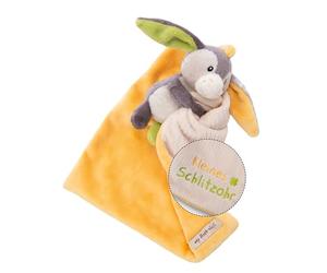 NICI 49751 Doudou pour bébé, 22 x 22 cm, avec Doudou âne, Doudou Moelleux, pour Fille et garçon, Cadeau de Naissance, avec Inscription brodée « Petite Oreille Fendue »