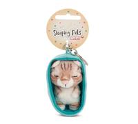 NICI 61608 Porte-clés, Motif Chat Tigré, Inscription « Sleeping Pets », 8 cm, Dans Un Panier, Marron, Compagnon Fidèle Pour Sac À Dos Ou Pour Sac, Pour Petits Et Grands