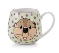 NICI 62287 Tasse aux motifs du castor Harry Woodsnacker et de la grenouille Fridolin, 400 ml, en porcelaine, 8 x 9 cm, verte, pour thé, café, mug avec anse, adaptée aux boissons chaudes et froides