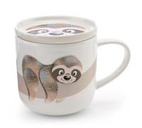 NICI 62463 Tasse avec couvercle au motif de paresseux Izzy Icetumbler, 400 ml, 9,5 x 9 cm, beige, pour thé/café, en porcelaine, avec bande décorative, anse/poignée, pour boissons chaudes et froides