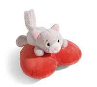 NICI 49404 Love Cat Fluffy 13cm Lying on Heart Gray-Sustainable Made Plush, Cute Soft Toy to Cuddle and Play with, for Children & Adults, Gift Idea