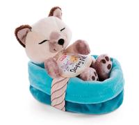 Nici Animaux Dormant Chaton Chat Siamois Dans Panier Peluche 12 Cm