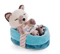 NICI Chat avec Panier en Peluche 12 cm - Sleeping Pets Peluches Animaux Endormis Siamois pour Filles, Garçons, Bébés - Jouets Doux à Câliner, pour Jouer et Dormir - Doudous Chats - Cadeau Mignon