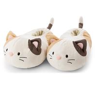 NICI Chaussons pour Enfants et Adultes mymochi Chat Angy 40-43 (Taille L), Blancs, en Peluche, Doux et Chauds, avec Semelle antidérapante, Pantoufles - 62349