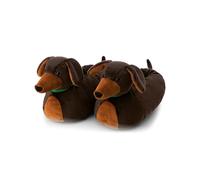 NICI Chaussons pour Enfants et Adultes Teckel 40-43 (Taille L), Marron, en Peluche, Doux et Chauds, avec Semelle antidérapante, Pantoufles - 62361