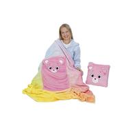 NICI Couverture Et Coussin 2 en 1 Bisounours Hourra l'ourson, 165 x 140 cm (Coussin 35 x 35 cm), Rose, Moelleux, Polaire Corail Douce, Convertible en Couverture Chaude pour Enfants, Adultes - 62816