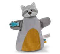 NICI Doudou au Motif de Raton Laveur et marionnette, 2-en-1, 26 x 25 cm, Gris, pour bébés et Jeunes Enfants, pour Jouer, Attraper, câliner et Explorer - 61858