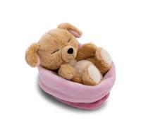 NICI Doudou Chien endormi dans Un Panier, 12 cm, Beige, Peluche Douce, Adorable Peluche pour câliner et Jouer, pour Enfants et Adultes, idée Cadeau - 63133