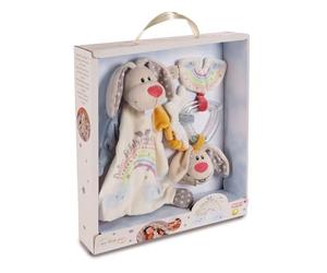NICI Ensemble Doudou et Anneau de Dentition Lapin Ange Gardien 32 x 30 x 6,3 cm - Coffret Cadeau bébé à partir de 0 Mois - Équipement Premier équipement pour Nouveau-né, Filles et garçons 48678,
