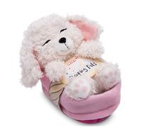 NICI Peluche Chien - Caniche Blanc 12cm, Dormant dans Son Panier, Peluche pour câliner et Aimer - 49749