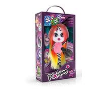 NICI Pixidoos Piku la poupée 20 cm, Boîte Cadeau avec kit Tatouage Enfants, Peigne et Bracelet d'amitié - Poupées stylées aux Cheveux colorés - Peluche Doudou à câliner, Jouer, coiffer, Collectionner Rose/Noir 47507