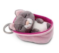 NICI Porte-clés Dormant Animaux Chat Gris 8 cm Panier Rose Clair