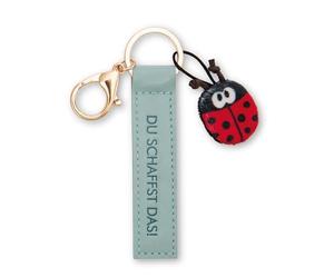 NICI Porte-clés « Du schaffst das! » en cuir synthétique turquoise de 10 cm avec coccinelle