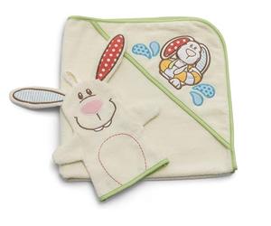 NICI Set de Serviettes de Bain à Capuche Lapin Tilli 70x70cm avec Gant de Toilette 23x14cm dans Une boîte Cadeau 28x28x4cm Beige - Jouet pour bébé à saisir et à Jouer dans la Baignoire