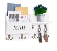 Niciksty Porte-Courrier Mural et Porte-Clés avec 7 Crochets pour Clés, Plaque à Clés Murale Avec Étagère et 2 Trieuse, Rangement Pour Clés et Lettres pour Entrée, Couloir, Blanc