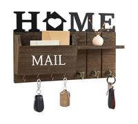Niciksty Porte-Courrier Mural et Porte-Clés avec 7 Crochets pour Clés, Plaque à Clés Murale Avec Étagère et 2 Trieuse, Rangement Pour Clés et Lettres pour Entrée, Couloir, Brun