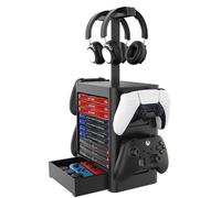 Niciksty Tour de Stockage de Jeux PS5, Étagère de Rangement pour 24 CD, 4 contrôleurs et 2 Casques pour PS5/PS4/XBOX Series X/xbox one/NS switch Disques de Jeu
