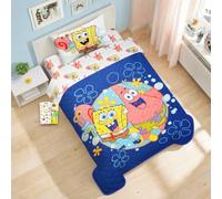 Nick Parure de lit double Bob l'éponge avec vibrations sous-marines - Ensemble de couvre-lit, drap plat, drap-housse, taie d'oreiller, autocollants, plus | Décoration de chambre