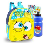 Nick Shop Ensemble mini sac à dos et bouteille d'eau Motif Bob l'éponge 28 cm avec bouteille d'eau Motif Bob l'éponge et plus encore, Jaune avec bleu, Spongebob Mini Backpack for Girls Toddler, Bob