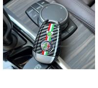 NICKAL Coque de clé en Fiber de Carbone pour Alfa Romeo Giulia Stelvio Coque de clé Porte-clés 3D Accessoires de Couverture de Protection de clé de Voiture,Four Leaf Clover B-A