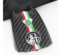 NICKAL Coque de clé en Fiber de Carbone pour Alfa Romeo Giulia Stelvio Coque de clé Porte-clés 3D Accessoires de Couverture de Protection de clé de Voiture,Four Leaf Clover A-A