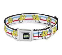 Nickelodeon Collier pour Chien avec Boucle de Ceinture de sécurité en métal Motif Bob l'éponge Blanc Bleu Rouge 24 à 33 cm 2,5 cm de Large