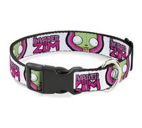 Nickelodeon Collier pour chien avec boucle en plastique, logo Invader Zim Title et Gir Pose Gros Plan Blanc Rose, 33 à 43,2 cm de large