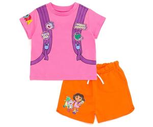 Nickelodeon Dora l'exploratrice Ensemble t-shirt et short en tissu éponge pour fille Tailles 2T - 7-8 ans, Rose/orange, 5 ans