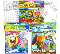 Nickelodeon Imagine Lot de 3 livres d'activités sans désordre avec Bob l'éponge, TMNT et Minecraft | Imagine Livres de coloriage d'encre pour garçons