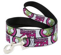 Nickelodeon Laisse pour Animal Domestique, Laisse pour Chien, Logo Invader Zim Title et Gir Pose Gros Plan Blanc Rose, 1,8 m de Long 1,3 cm de Large