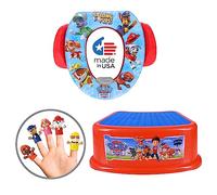 Nickelodeon Paw Patrol « Calling All Pups » Ensemble d'apprentissage de la propreté 3 pièces - Siège de toilette doux, marchepied, marionnettes à doigts - Apprentissage de la propreté pour garçon