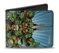Nickelodeon Portefeuille à deux volets en cuir vegan Motif tortues Ninja Turtle Power Group Pose Rays Blues, 4.0" x 3.5", Décontracté