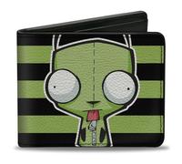 Nickelodeon Portefeuille à Deux Volets Invader Zim Gir Pose Rayures Vert Noir Cuir Vegan Vert 10,2 x 8,9 cm