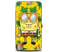 Nickelodeon - Portefeuille - Portefeuille à charnière Buckle-Down - Yeux d'ananas Bob l'éponge + Bob l'éponge et étoile de mer Patrick Pose Ananas Doré Unisexe Adultes