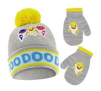 Nickelodeon Winter Hat and Mittens Set, Baby Shark Beanie and Gloves for Children, Yellow/Grey, Toddler Kids Age 2-4