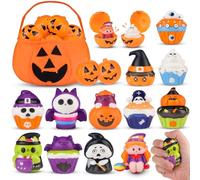 nicknack Halloween Enfant - 12 Squishy Jouet + 12 Accessoires Citrouille et Sac Assortiment - Cadeau Halloween Enfant Pinata Goodies pour Invités Élèves