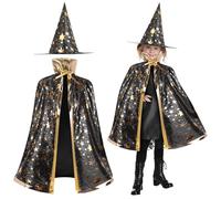 NiCola Cape de sorcière d'Halloween pour enfants, costume de magicien d'Halloween pour filles et garçons, 80 cm, pour bal masqué, jeu de rôle (noir)