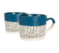 Nicola Spring 2X Bleu 450 ML Dash trempé Tastes de café en grès - Grande Tasses de Chocolat en Porcelaine en céramique de Couleur Rustique avec poignée